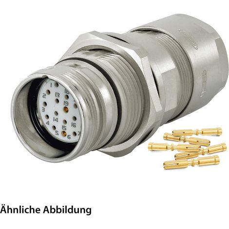 HUMMEL SET inkl. Kontakte M23 Signal Wanddurchführung Kupplung, Crimpein. gerade Polzahl 12-pol., Buchse mit Gegenmutter Hinterwand, Kabelabgang gerade, Klemmbereich 3,0mm - 7,0mm - 1 Stück