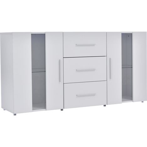 Mobile TV basso bianco 140 x 35 x 70 cm con LED, 3 cassetti e 2 ante (1/5)