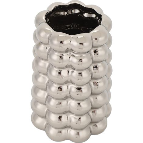 Vase décoratif en céramique à motif bulles, moderne et original, idéal pour le salon, le bureau ou l'entrée. Argenté. (1/4)