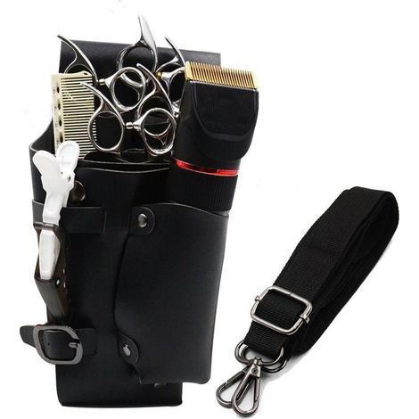 Salon Styliste Outils de Coiffure Ceinture Sac, Ciseaux de Coiffure - Sac à Main Cuir pour Ranger des Qutils de Barbier, Noir (1/5)