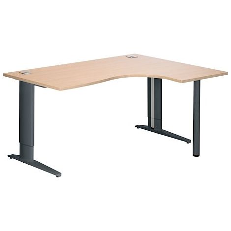 Bureau compact chêne clair L 160 cm retour à droite piètement L réglable métal Plus anthracite Essens - Maxiburo