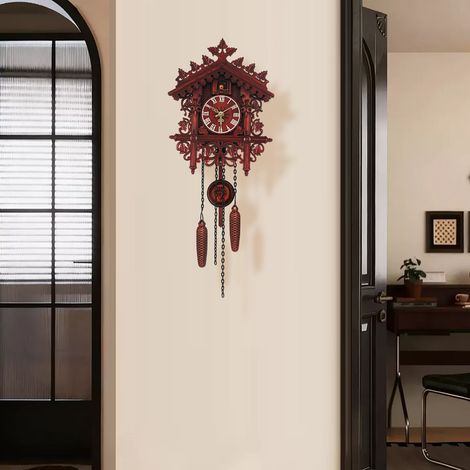 【Maison connectée】Horloges murales de style européen, Pendules Murale, À Pile, Rouge, Horloge Murale pour Salon Bureau Décor À La Maison (1/5)