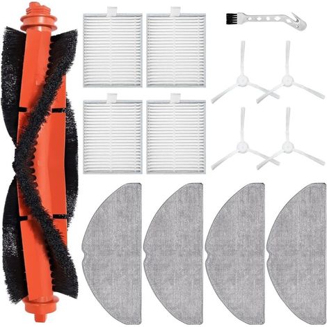 14-Piece Replacement Accessory Set for Xiaomi S20 Robot Vacuum Cleaner: Includes 1 Main Brush, 4 Mop Pads, 4 Replacement Filters, 4 Side Brushes, and 1 Cleaning Brush (1/4)