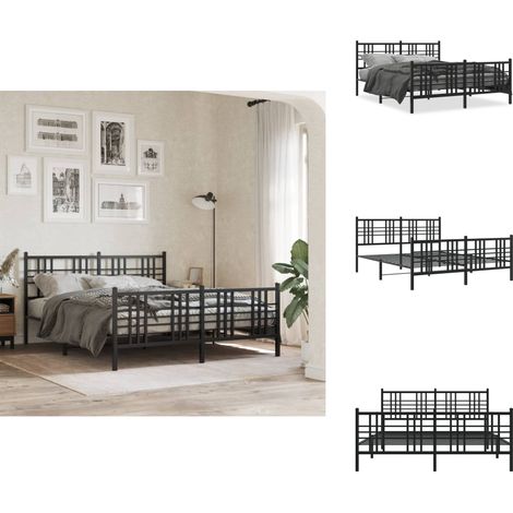 Bettgestell mit Kopf- und Fußteil Metall Schwarz 150x200 cm - Metallbettfgestell - Doppelbett - Boxspringrahmen - Schlafzimmermöbel - Schwarzes Bettgestell