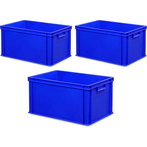 BRB 3 récipients empilables Euro avec 2 poignées, 600 x 400 x 320 mm, bleu