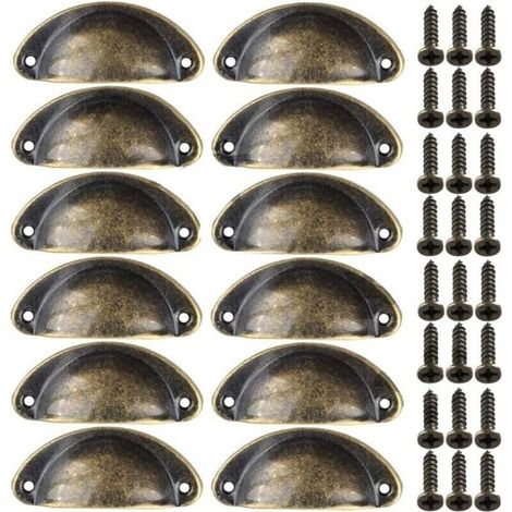 12pcs Poignes de Meuble Vintage Boutons de Tiroir Metal Coquille pour Placards Armoire Commode Cuisine Tiroirs Laiton Antique 8135mm (1/4)