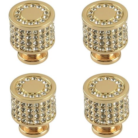Set aus 4 Kristall-Schubladengriffen, Schubladengriffen mit goldenen Strasssteinen, silbernen Möbelgriffen mit Strasssteinen, quadratischen rautenförmigen Möbelknöpfen (gold) (1/5)