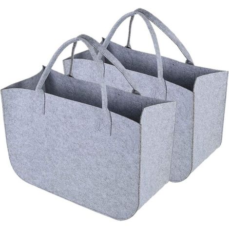 Sac shopping feutre gris grand sac feutre pour bois de chauffage panier bois de chauffage lot de 2 (1/5)