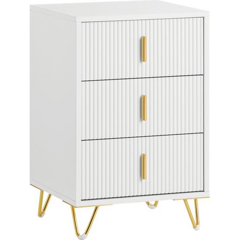 SoBuy Comodini letto con cassetti Tavolino da salotto o soggiorno Tavolino telefono 40x40cm Bianco 3 cassetti FBT115-L-W (1/5)