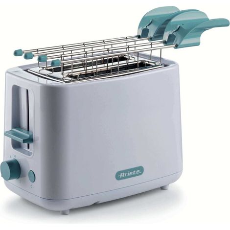 Ariete 157 Frühstückstoaster, 760 W, 2 Scheiben Brot, Edelstahlzange, 7 Stufen, weiß
