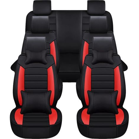 Housses de siège auto, cuir artificiel, ajustement universel, Rouge de luxe (1/2)
