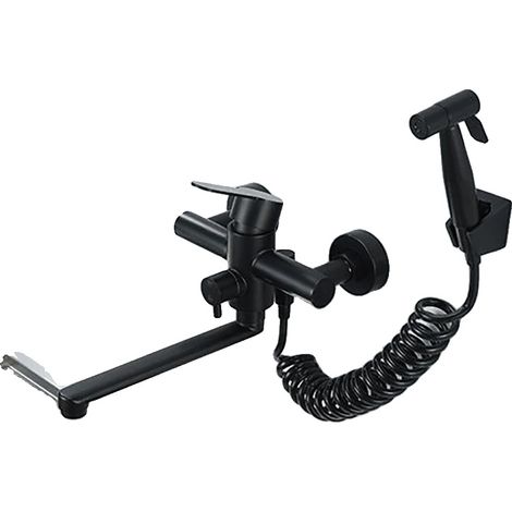Robinet de cuisine, monté au mur, bec flexible, Noir Mat (1/2)