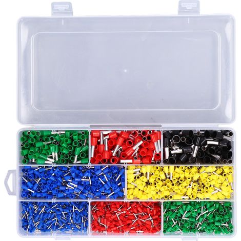 Set de 2000 embouts de câblage isolés, manchons à sertir de tailles variées 0,5 mm² à 10 mm² (22-8 AWG), bornes froides pressées avec isolation. (1/5)