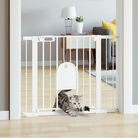 Cancelletto di sicurezza per animali 75-103 x 76 cm in acciaio bianco con porta – MEUBLIV (1/4)