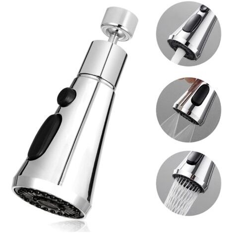 Robinet de pulvérisation d'évier de cuisine, robinet de cuisine à aérateur rotatif à 360 °, bec de robinet de cuisine à 3 modes pour aérateur de robinet de cuisine FM22 (argent) (1/5)