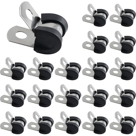 Lot de 20 Collier de Serrage, polyvalents Collier de Fixation de Tubes avec Insert en Caoutchouc, P-Clips de Serrage robustes en Acier Inoxydable, Coussin Colliers pour Tuyaux, Câbles, Conduits (6mm) (1/5)