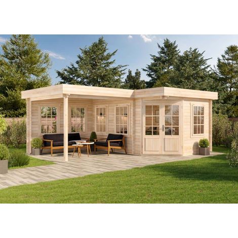 ECO Set - Abri de jardin pentagonal Pepe imprégné Pinie Imprégné, 40 mm Épaisseur paroi 618 x 462 cm