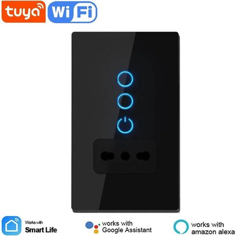 Tuya Interruttore Touch Nero Smart WiFi con Presa Italiana  Dimensione: 2 Pulsanti (1/5)
