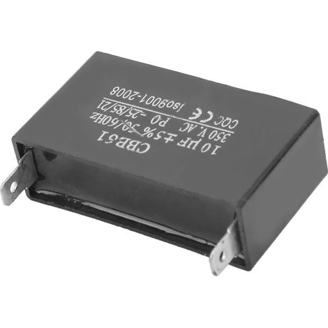 Condensateur de démarrage CBB61 10µF ±5% 350VAC 50/60Hz pour moteur ventilateur, plastique, compatible ventilation. (1/5)