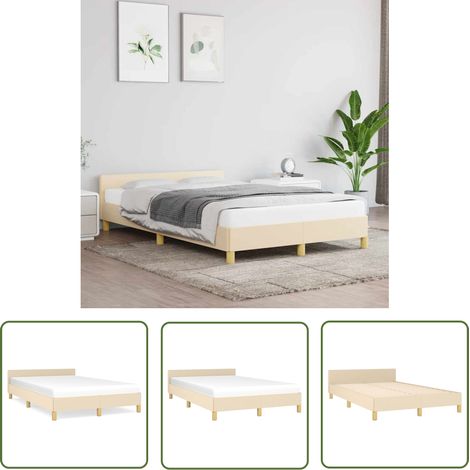 The Living Store Cadre de lit sans matelas crème 120x200 cm tissu - Cadre De Lit - Lit Double - Literie - Meuble Chambre - Tête De Lit (1/5)