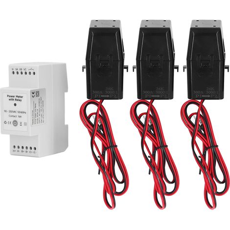 Ortviai Compteur Électrique Intelligent WiFi 3 Phases 4 Fils avec Relais Intégré et 3 Capteurs de Courant de 300 A