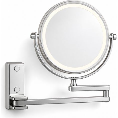 Miroir Maquillage Mural LED Grossissant 3x Pliable Argent 15 cm (1/5)