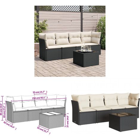 Salon de jardin 5 pcs avec coussins noir résine tressée - Ensemble Salon De Jardin - Mobilier De Jardin - Salon De Jardin Design - Meubles De Jardin Résistants - Chaise Longue - Home & Living (1/3)