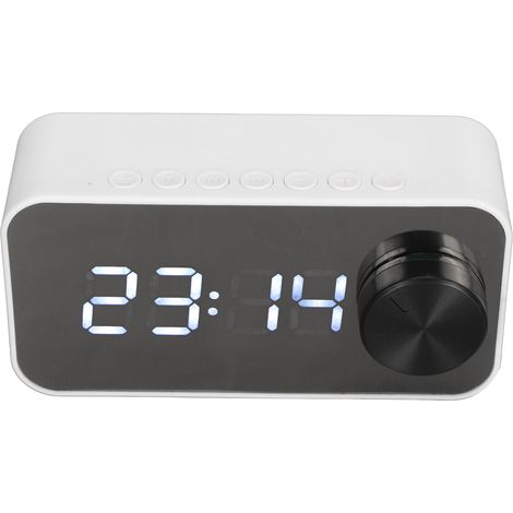 Enceinte Bluetooth sans fil multifonction avec réduction de bruit, affichage de la température, diffusion vocale, radio FM, miroir et réveil (blanche)