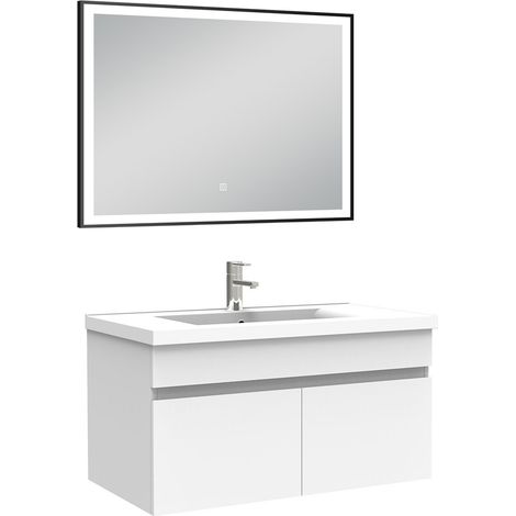 Océan Meuble simple vasque 80cm avec miroir 3 couleurs et dimmable blanc (1/4)