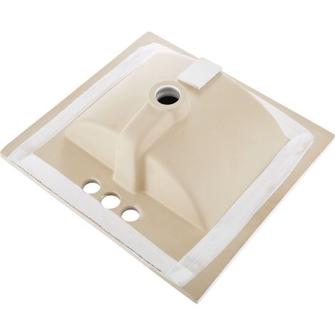 Mophorn Lavabo Semi Incasso in Ceramica da Appoggio 510 x 465 mm con 3 Fori Preforati, Lavabo Moderno per Cucina e Bagno su Piano di Lavoro, Foro per Rubinetto da 35 mm, Lavello Bianco