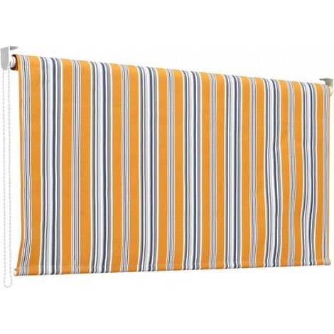 Tenda da sole a caduta, rullo avvolgibile con catenella L 200 H250cm Fredi righe giallo blu bianco