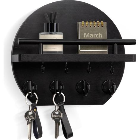Porte-manteau mural 25cm avec étagère – 4 crochets – Étagère murale / Étagère suspendue – Pour salle de bain, entrée, cuisine (1/5)