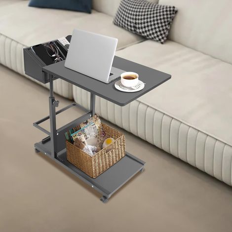 Beistelltisch C Form Kaffeetisch, 50X40cm Beistelltische Couch mit Vier Rollen, Höhenverstellbar 55-80cm,Sofatisch für Wohnzimmer, Schlafzimmer, Büro (1/5)