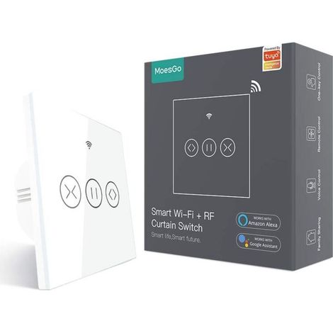 WiFi Interrupteur Volets Roulants Connecté, RF433 Ouverture Réglable Sans Fil Commutateur Intelligent Mural Pour Rideau Stores Compatible avec les applis Smart Life Tuya, Alexa et Google Home (1/5)