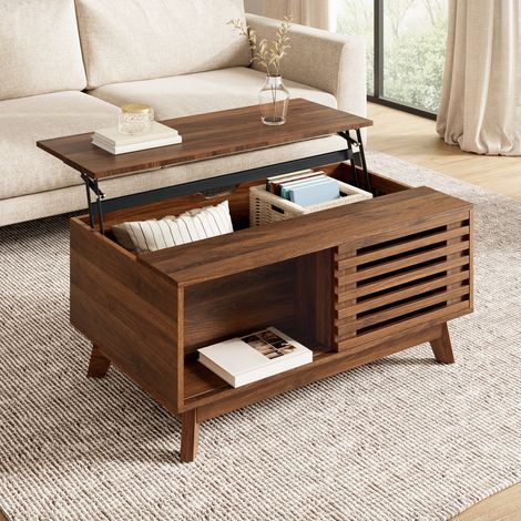 Tavolino da caffè sollevabile stile rétro moderno MDF finitura noce (1/5)