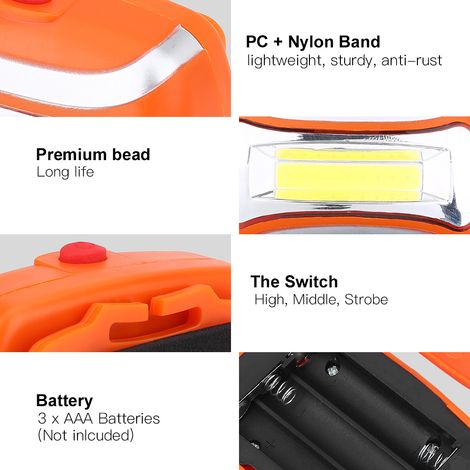 Lampe frontale étanche pour le cyclisme, le camping et la pêche en extérieur (orange) (1/5)