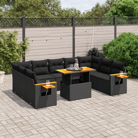 vidaXL Set Divani da Giardino 11 pz con Cuscini in Polyrattan Nero (1/3)