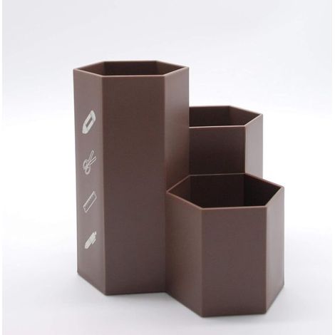 Portapenne esagonale multifunzionale, scatola portaoggetti creativa per pennelli da trucco, pennelli da pittura, penne, articoli di cancelleria, decorazione per ufficio, rosa (1/5)