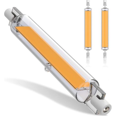 Bombillas LED regulables R7S de 20 W y 118 mm, luz blanca cálida de 3000 K, bombillas COB de doble extremo de 2000 lúmenes, iluminación de haz de 360°, CA 220-240 V, paquete de 2 [Clase energética F] (1/5)