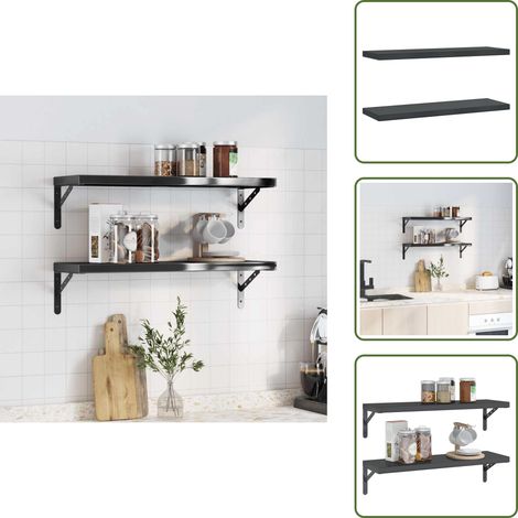 Étagères murales 2 pcs 75x23,5x3 cm noir acier inoxydable - Etagere Murale - Étagère Suspendue - Étagère Déco - Rangement Mural - Décoration Intérieure