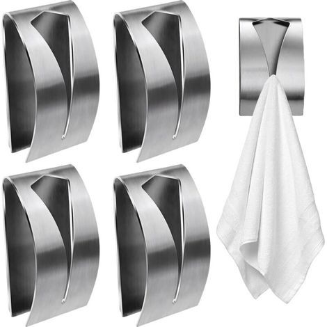 Selbstklebende Handtuchhaken fürs Badezimmer, Wandmontierter Handtuchhalter aus Edelstahl, Selbstklebender Küchenhandtuchhaken, Handtuchhalter ohne Bohren, Silber (1/5)