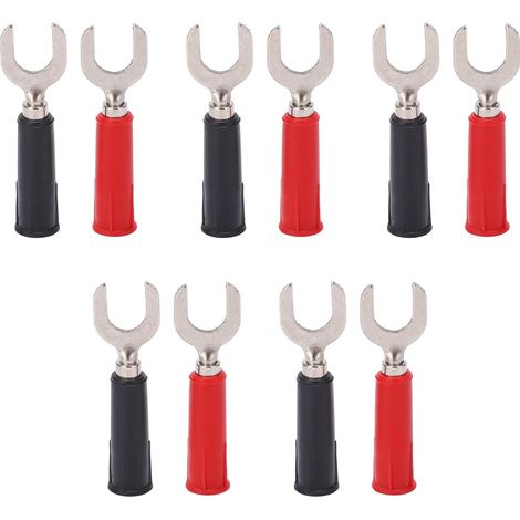 10 Pièces Fourche Bêche Fil Connecteurs PVC Laiton Bornes à Sertir Connecteur 8mm/0.3in Y Type 4mm/0.2in Trou Fiche Banane  évite faux contacts électriques, laiton stable pour fort ampérage 36A, étanc (1/5)