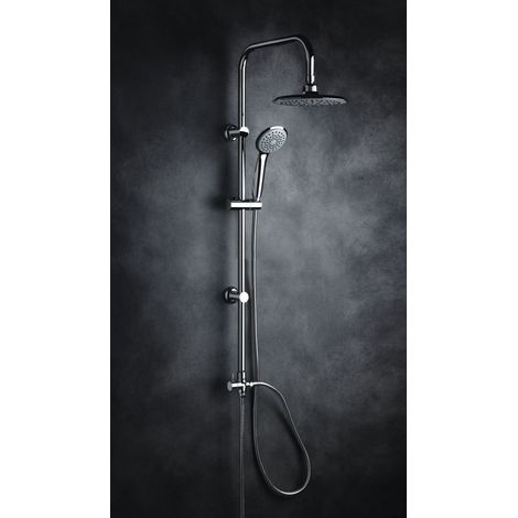 Columna de ducha en puente con ducha cervical redonda, con desviador incluido, grifo no incluido, soportes de pared ajustables (1/4)