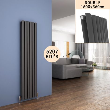 ELEGANT Anthracite Radiators Double 1600 x 360mm Oval Column Kitchen Panel Heater Designer Vertical Radiator