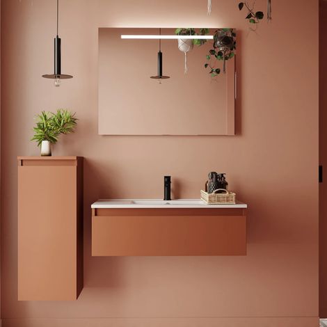 Meuble de salle de bain Vicenza 90cm Terracotta - 1 - Intégrée