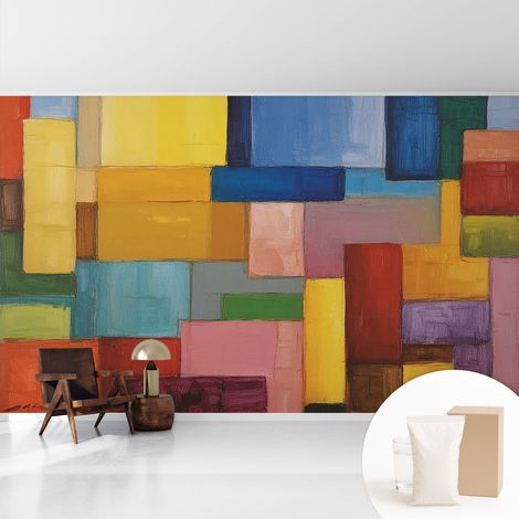 Tapete Dekorative Vliestapete mit Klebe für Wand - Mustertapete - moderne Einrichtung - für Büro Bunte Rechtecke 416x254 cm (1/5)
