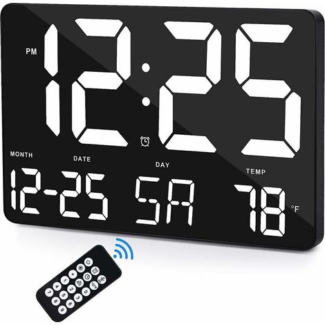 Horloge Horloge Numérique, Horloge Murale Numérique 30cm avec Écran LED, Luminosité Réglable, Jour et Date, Température Intérieure, Fonction Snooze, 12/24 Heures pour Maison, Bureau, Salon - Noir & Bl (1/5)
