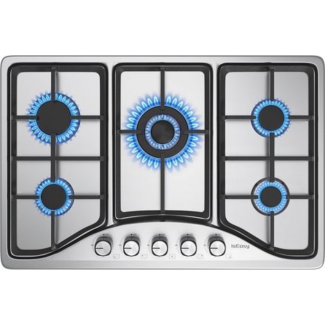 Plaque de cuisson gaz encastrable 5 feux inox - Sécurité thermocouple - 76 x 50 cm (1/5)