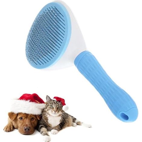 Selbstreinigende Pflegebürste – Für Hunde und Katzen – Lang- und Kurzhaar – Blau und Weiß (1/4)