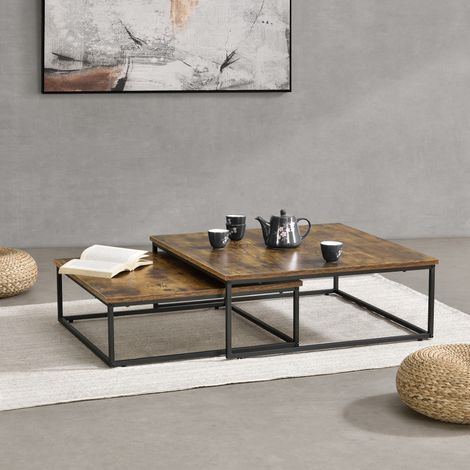 Couchtischset Haninge 2er Set rund Dunkler Holzton [en.casa] (1/5)